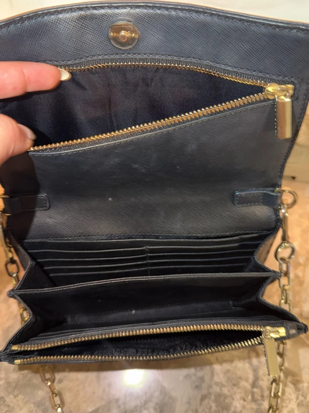 Tory Burch Black Leather Logo Clutch Wallet with Gold Emblem